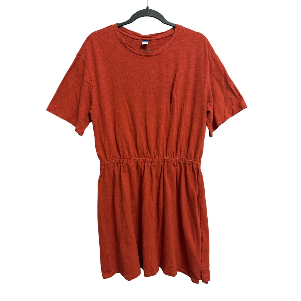 Old Navy Womens Rust Orange Cotton Slub Cinched Waist T-Shirt Mini Dress Large